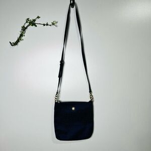 Tommy Hilfiger Women's Navy Blue Synthetic Leather Logo Print Cross Body Bag